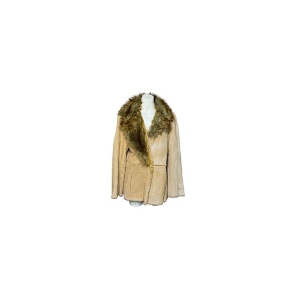 Vintage Y2K St. John’s Bay camel penny lane suede coat with fur trim size XL - Picture 1 of 13